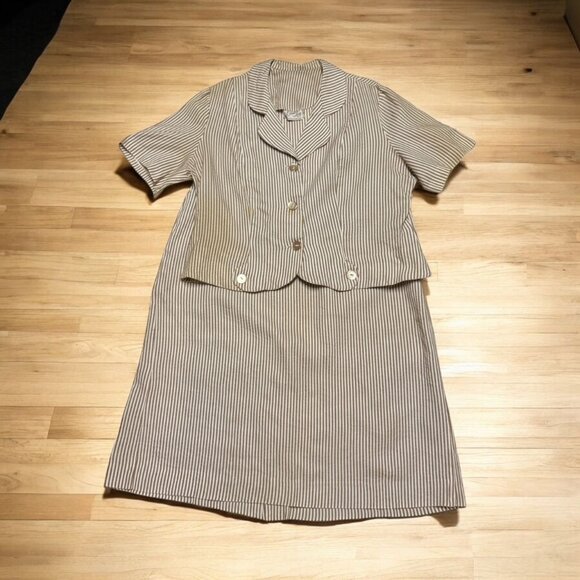Vintage 1960s Classic Lady By Constantine Striped Two-Piece Blouse Skirt Set 16‎ - Picture 1 of 12